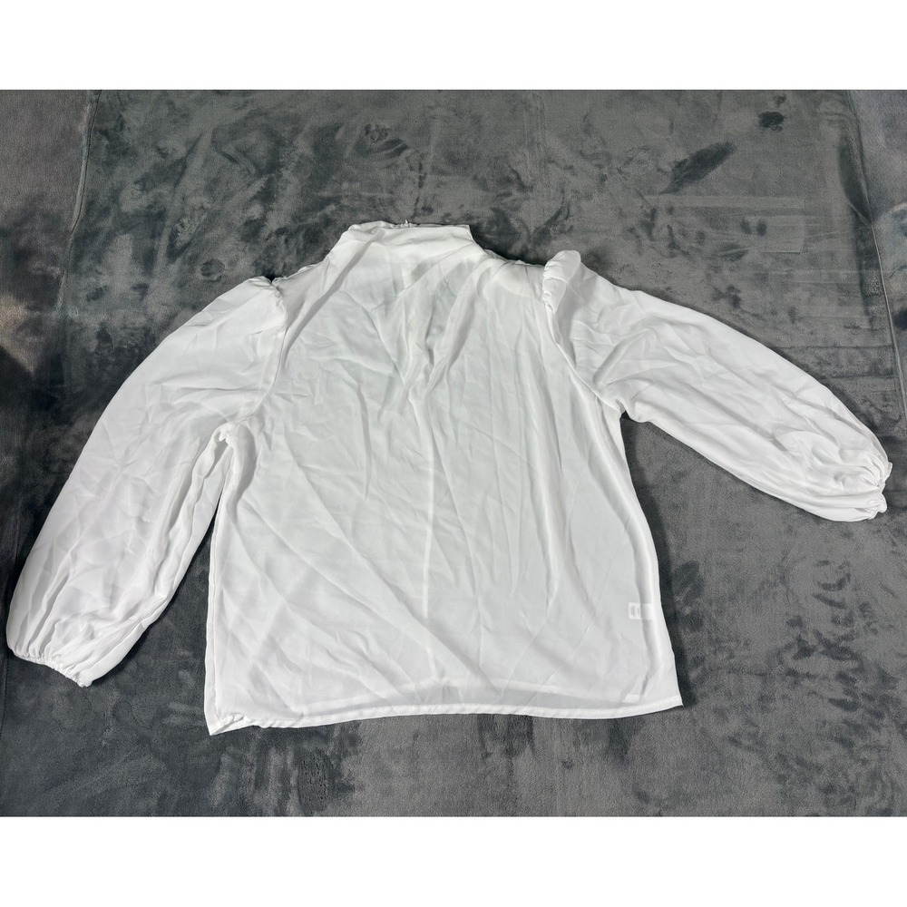 Dalin Women Puff Sleeve Blouse XL White Solid Mock Neck Balloon Sleeve Top